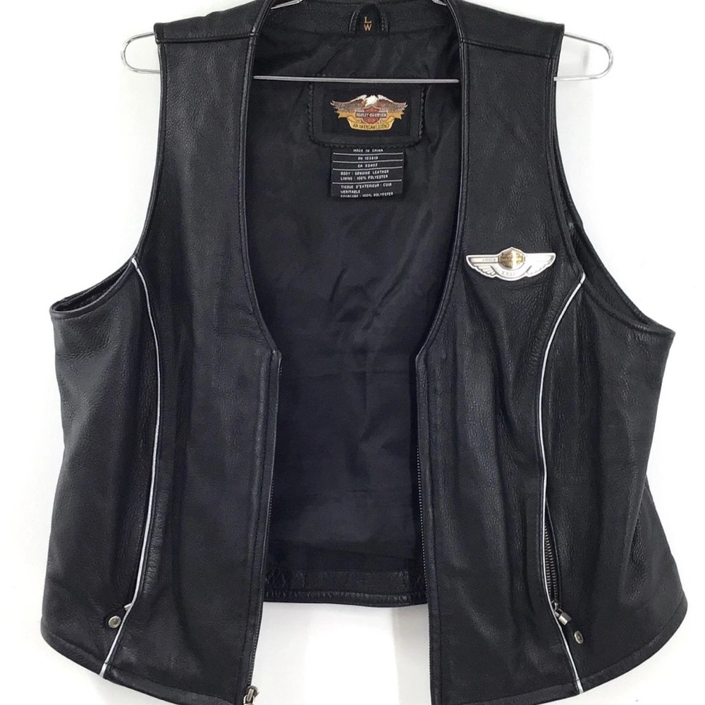 Harley-Davidson Black Leather Vest with Winged Patch